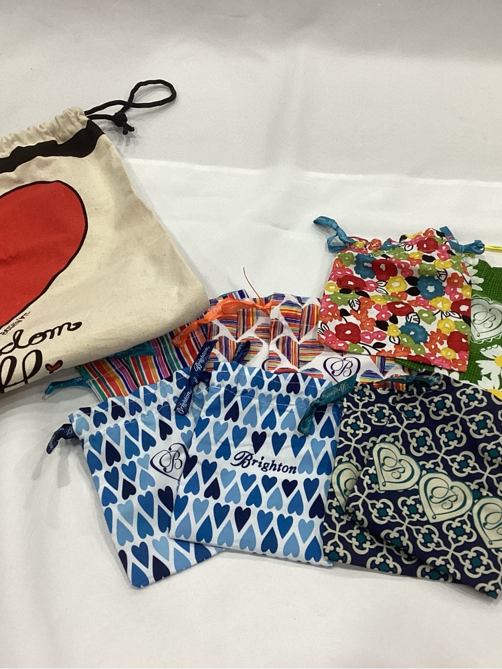 Brighton Blue Heart and Floral Kids Drawstring Pouches
